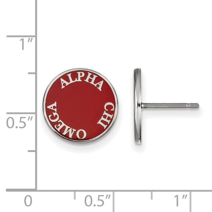Sterling Silver Rhodium Plated Logoart Alpha Chi Omega Sorority Text Color Enamel Post Earrings