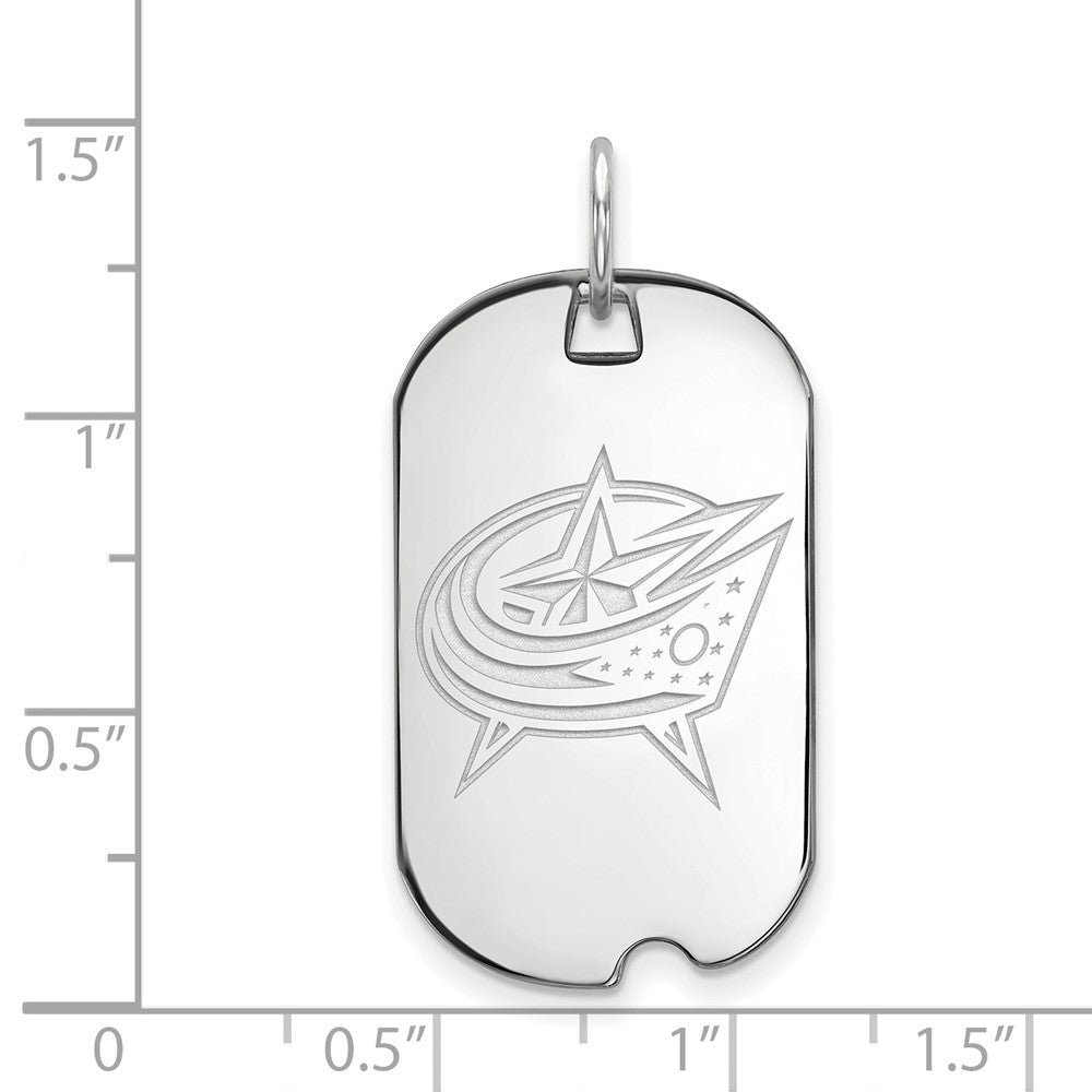 Sterling Silver Rhodium Plated Nhl Logoart Columbus Blue Jackets Small Dog Tag Pendant