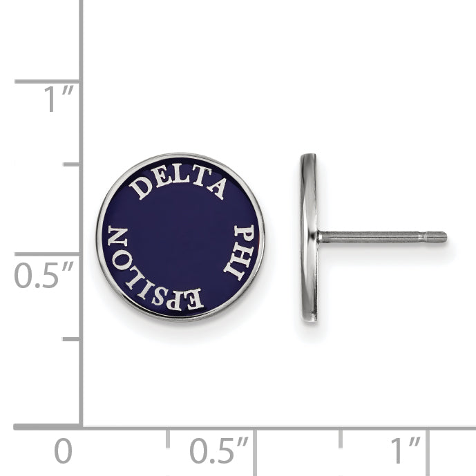 Sterling Silver Rhodium Plated Logoart Delta Phi Epsilon Sorority Text Color Enamel Post Earrings