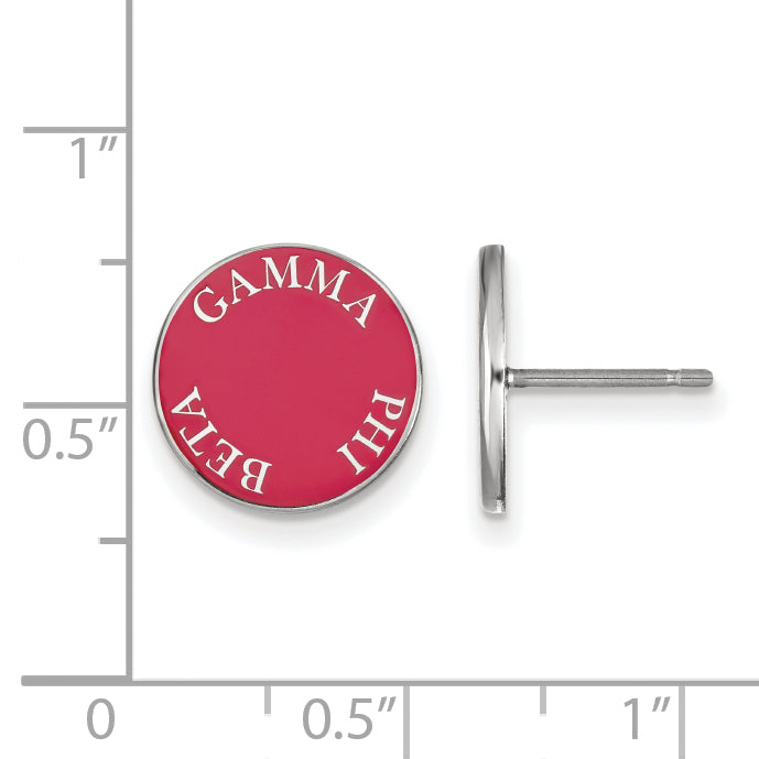 Sterling Silver Rhodium Plated Logoart Gamma Phi Beta Sorority Text Color Enamel Post Earrings