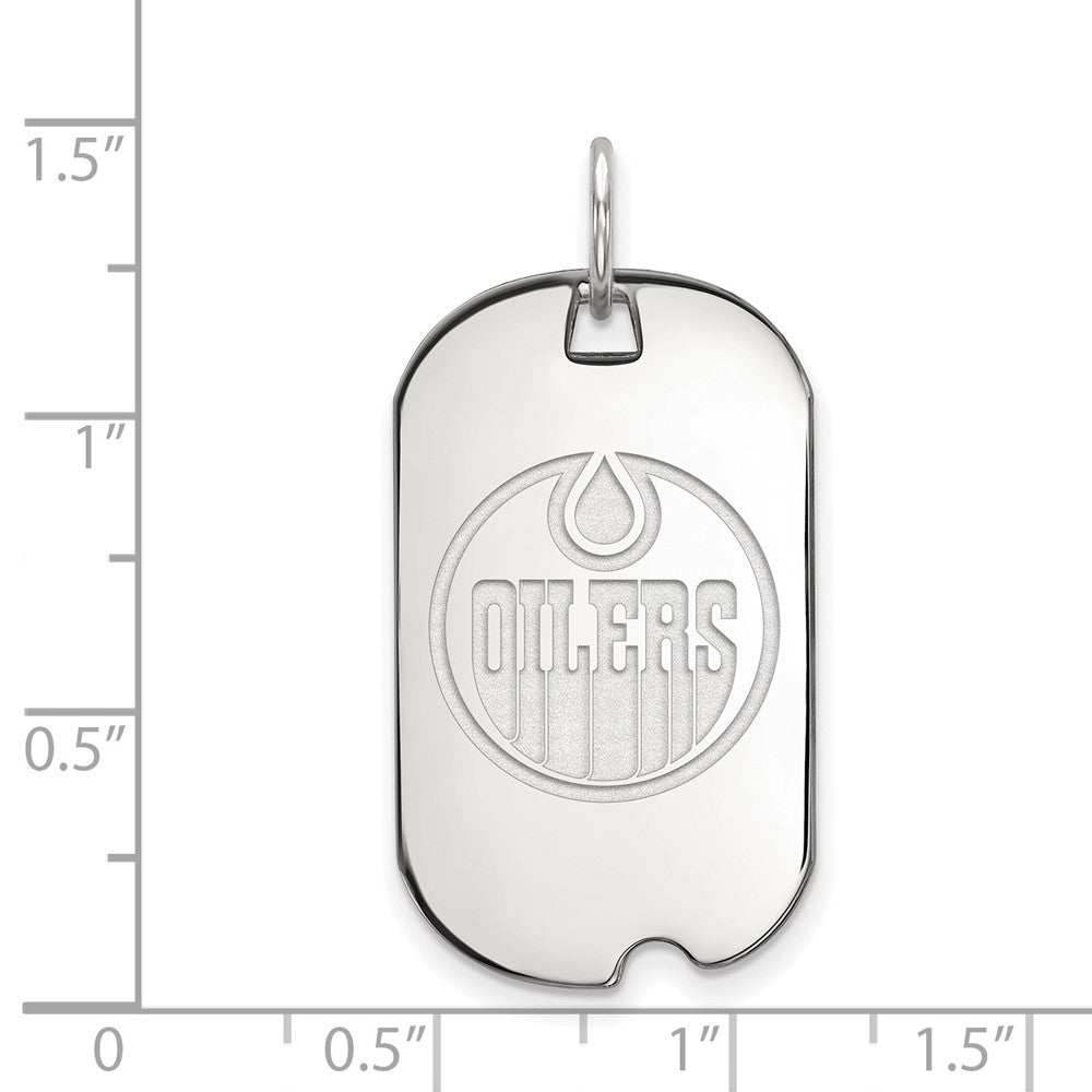 Sterling Silver Rhodium Plated Nhl Logoart Edmonton Oilers Small Dog Tag Pendant