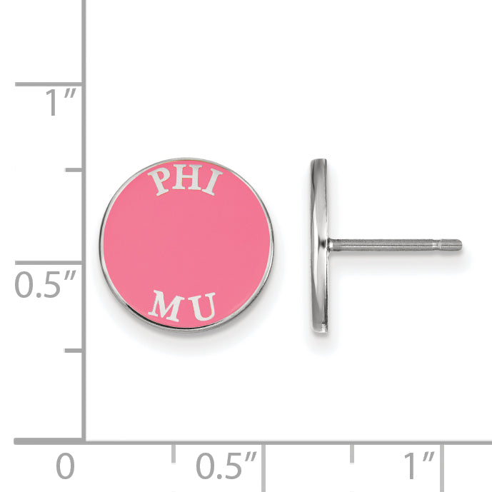 Sterling Silver Rhodium Plated Logoart Phi Mu Sorority Text Color Enamel Post Earrings