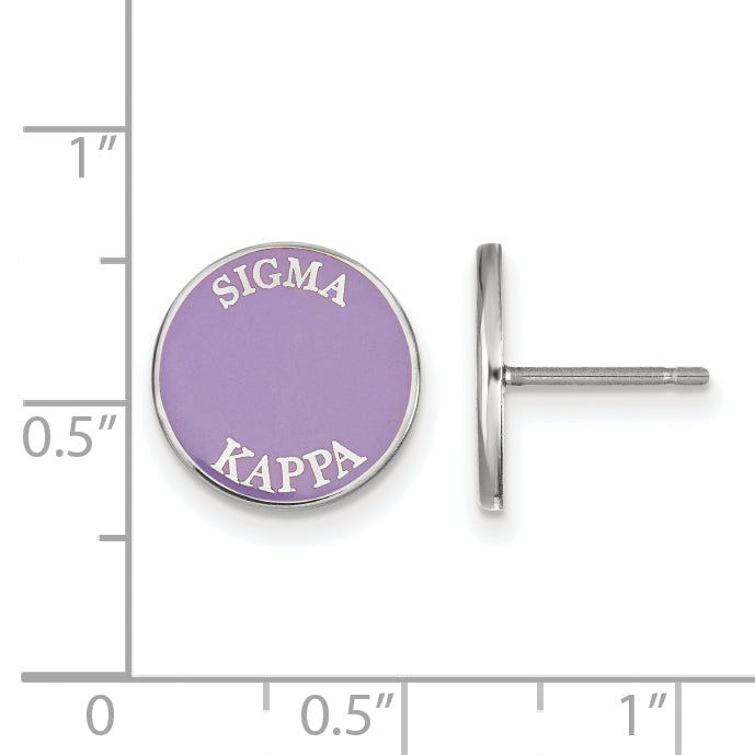 Sterling Silver Rhodium Plated Logoart Sigma Kappa Sorority Text Color Enamel Post Earrings