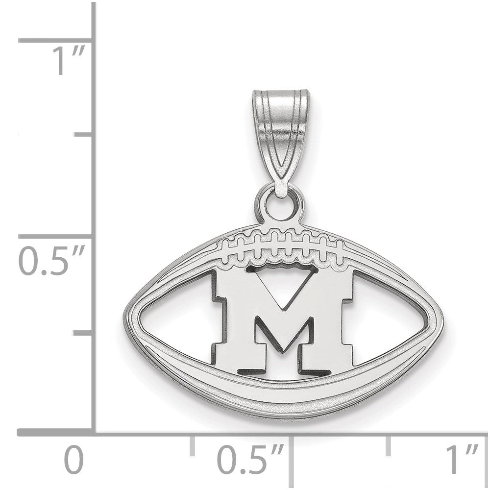 Sterling Silver Rhodium Plated Logoart University Of Michigan Letter M Football Pendant