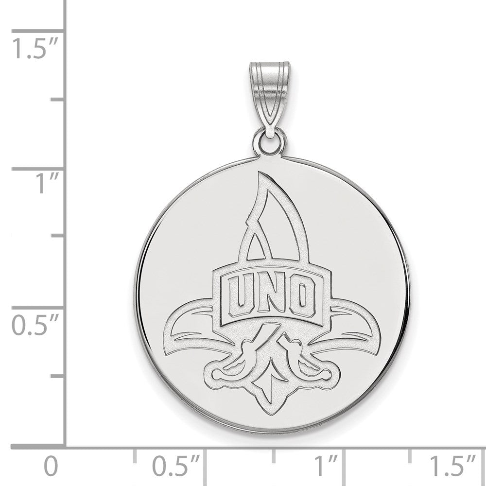 Sterling Silver Rhodium Plated Logoart University Of New Orleans U N O Extra Large Disc Pendant