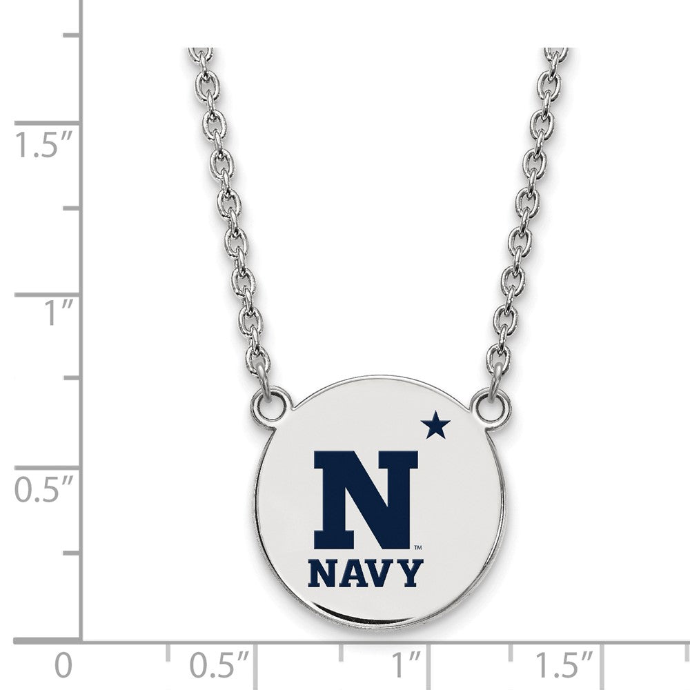 Sterling Silver Rhodium Plated Logoart Us Naval Academy Large Enameled Disc Pendant 18 Inch Necklace