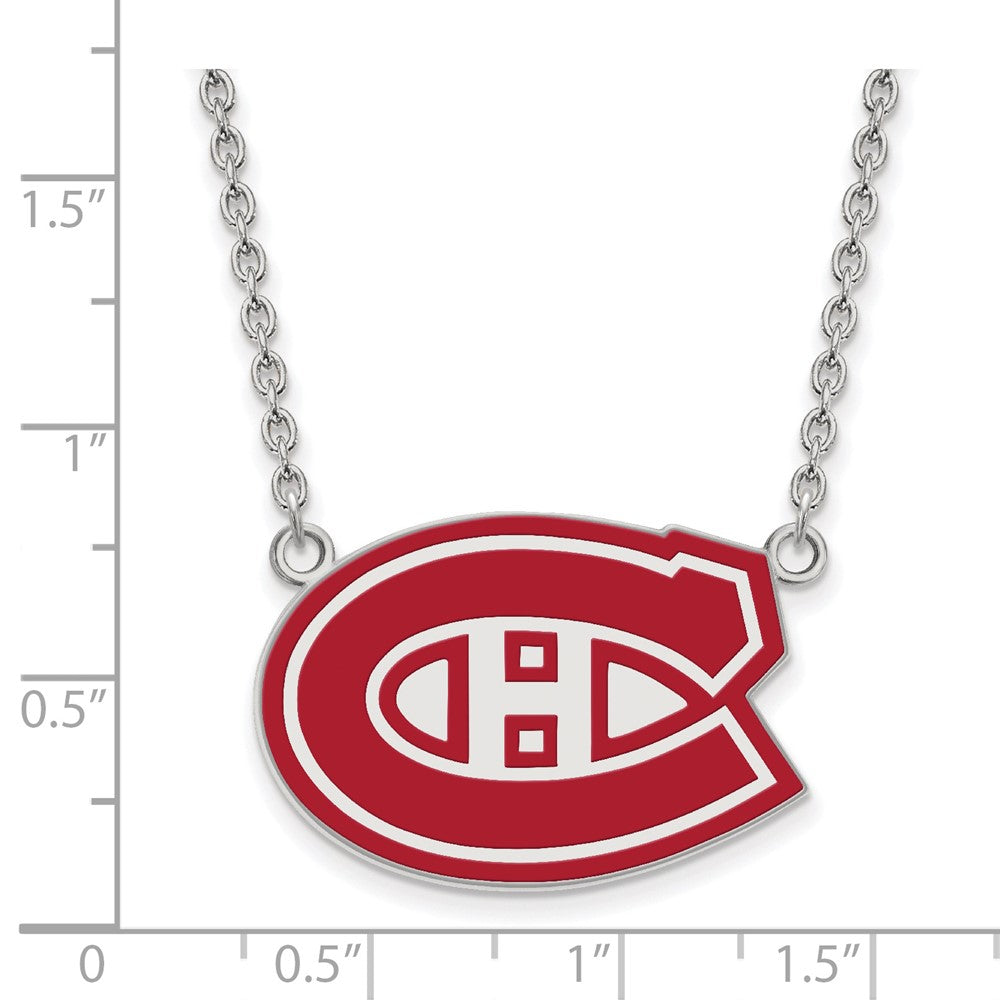 Sterling Silver Rhodium Plated Nhl Logoart Montreal Canadiens Large Enameled Pendant 18 Inch Necklace