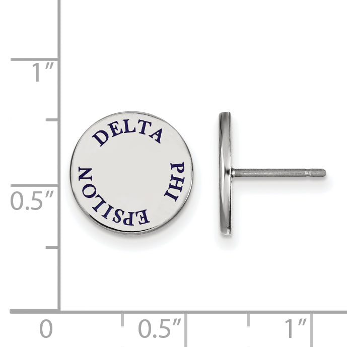 Sterling Silver Rhodium Plated Logoart Delta Phi Epsilon Sorority Text Color Enamel Post Earrings
