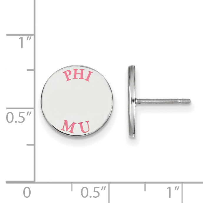 Sterling Silver Rhodium Plated Logoart Phi Mu Sorority Text Color Enamel Post Earrings
