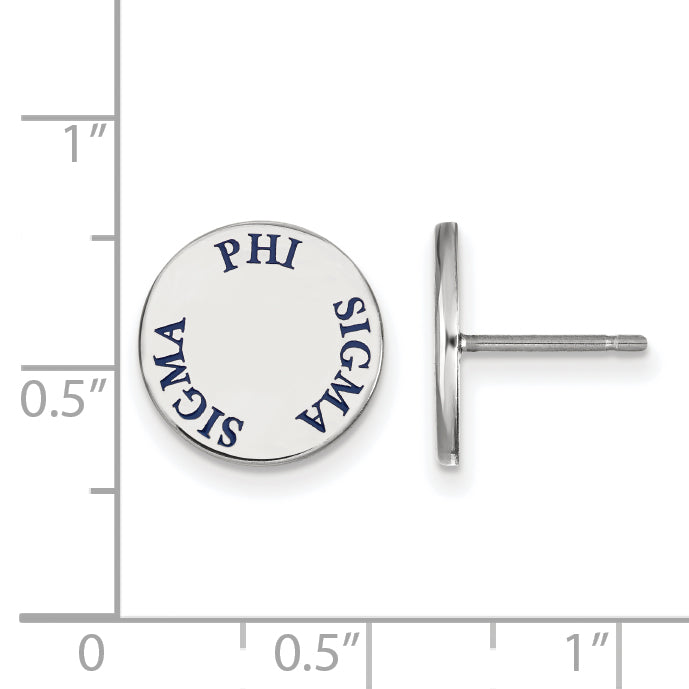 Sterling Silver Rhodium Plated Logoart Phi Sigma Sorority Text Color Enamel Post Earrings