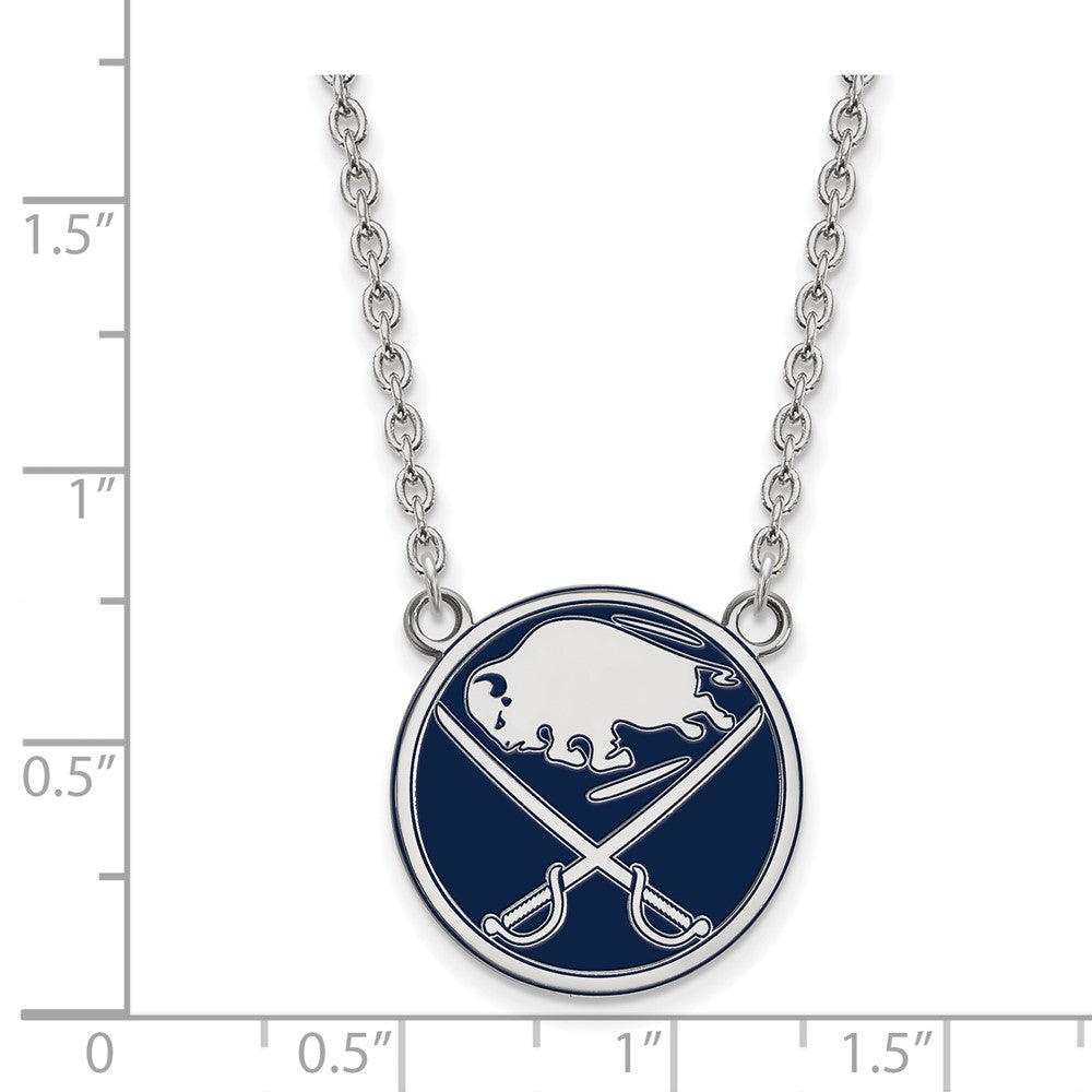 Sterling Silver Rhodium Plated Nhl Logoart Buffalo Sabres Large Enameled Pendant 18 Inch Necklace
