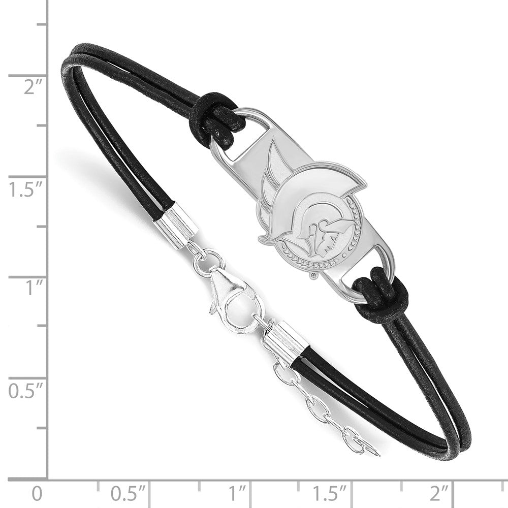 Sterling Silver Rhodium Plated Nhl Logoart Ottawa Senators Small Center Black Leather 7 Inch Bracelet With Extender