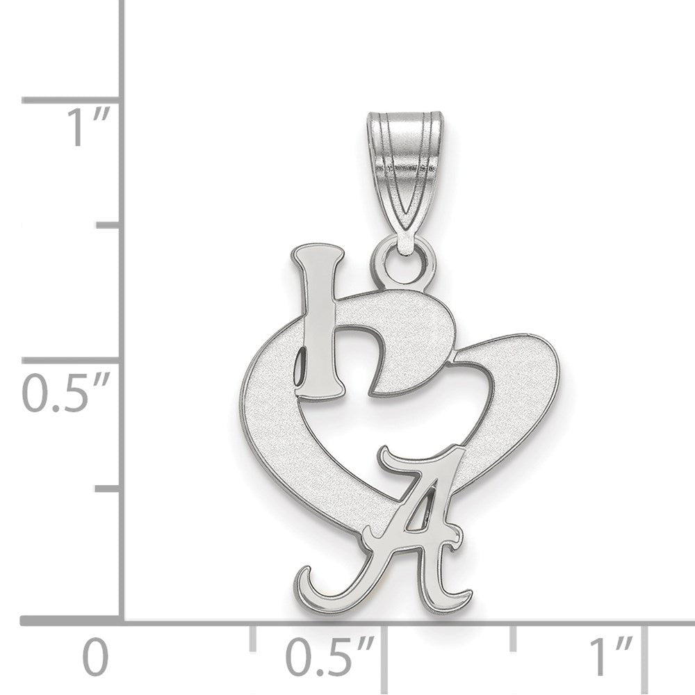 Sterling Silver Rhodium Plated Logoart University Of Alabama Large I Heart Logo Pendant