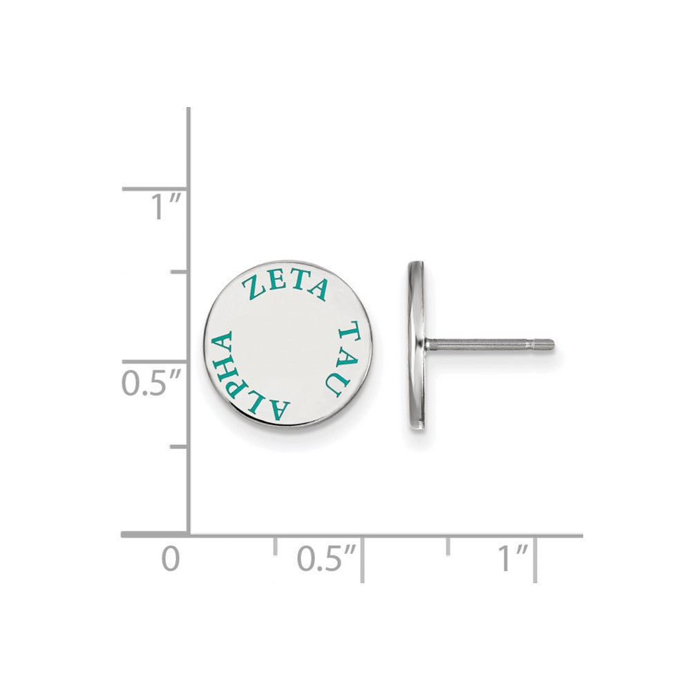 Sterling Silver Rhodium Plated Logoart Zeta Tau Alpha Sorority Text Color Enamel Post Earrings