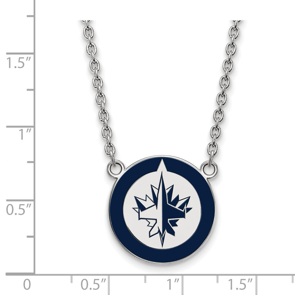 Sterling Silver Rhodium Plated Nhl Logoart Winnipeg Jets Large Enameled Pendant 18 Inch Necklace