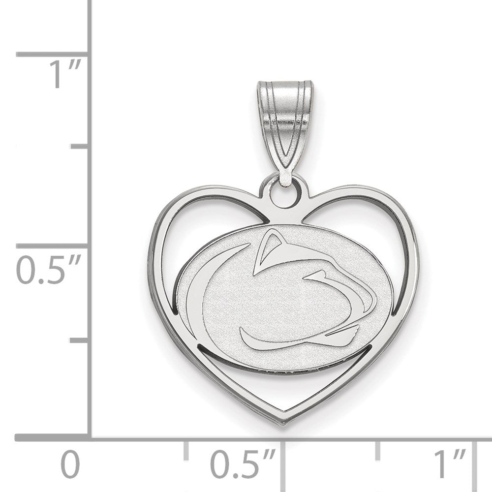 Sterling Silver Rhodium Plated Logoart Penn State University Lion Heart Pendant