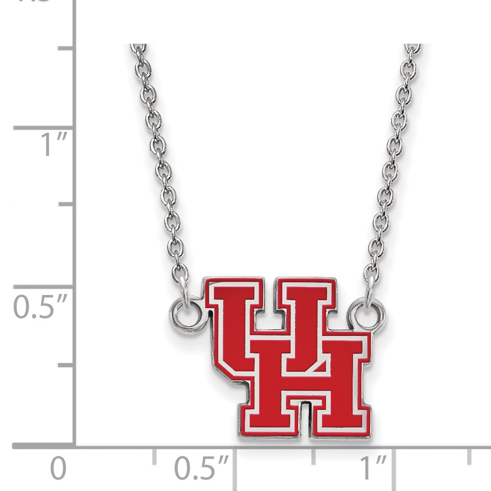 Sterling Silver Rhodium Plated Logoart University Of Houston U H Small Enameled Pendant 18 Inch Necklace
