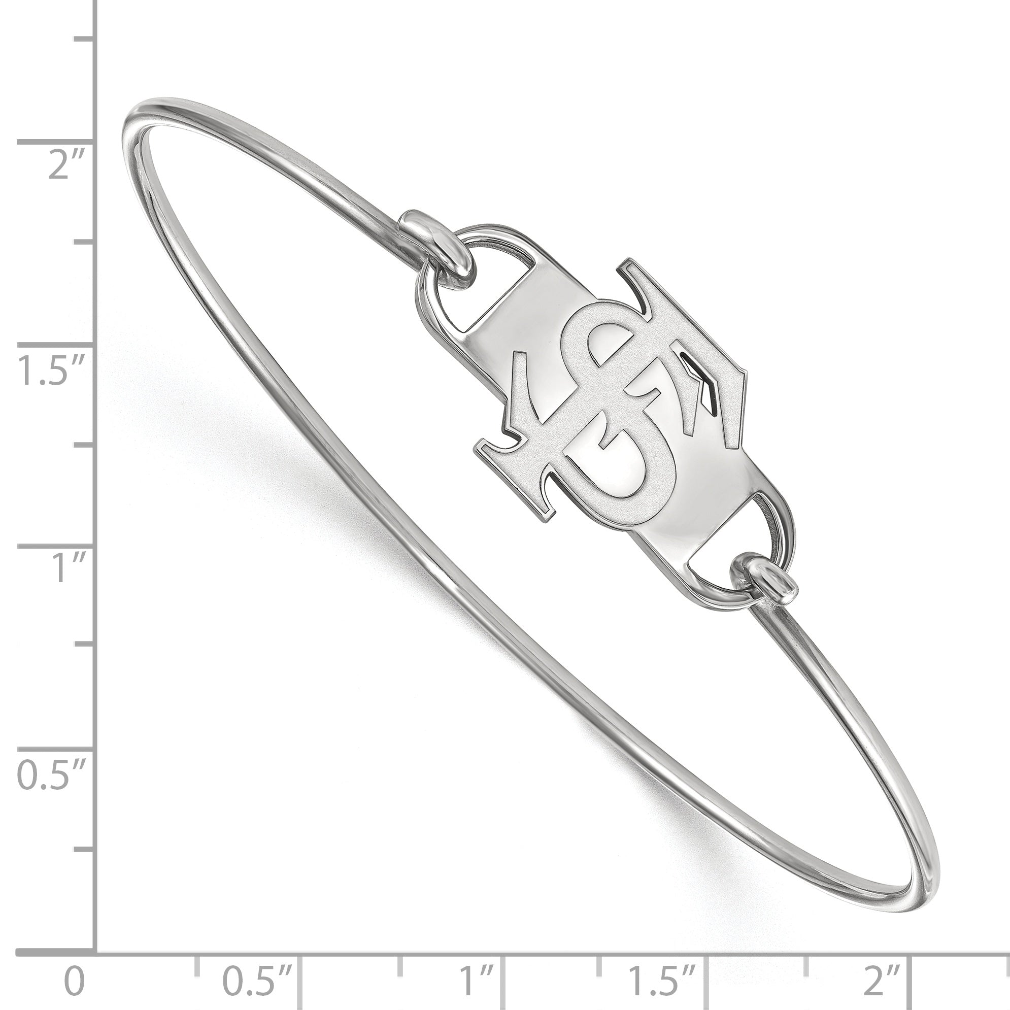 Sterling Silver Rhodium Plated Logoart Florida State University F S Small Center 7 Inch Wire Bangle