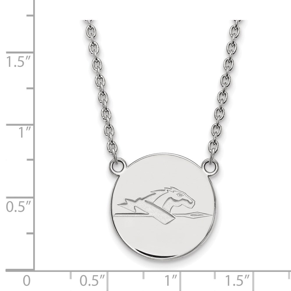 Sterling Silver Rhodium Plated Logoart Longwood University Horse Large Disc Pendant 18 Inch Necklace