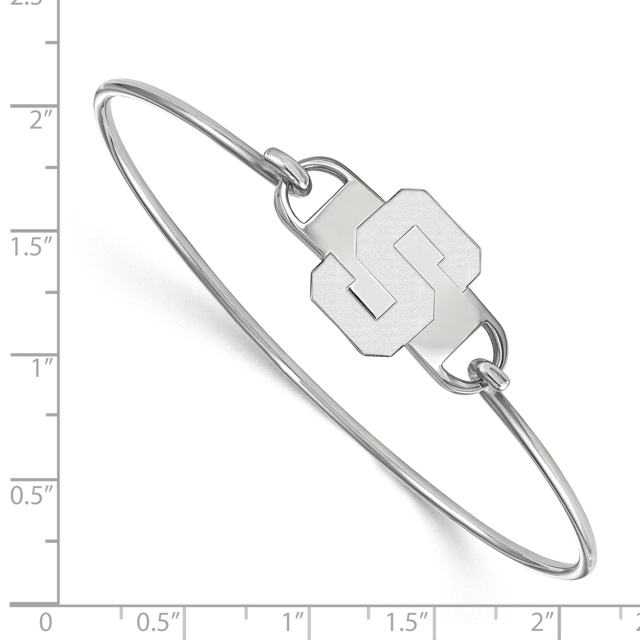 Sterling Silver Rhodium Plated Logoart Michigan State University Letter S Small Center 7 Inch Wire Bangle