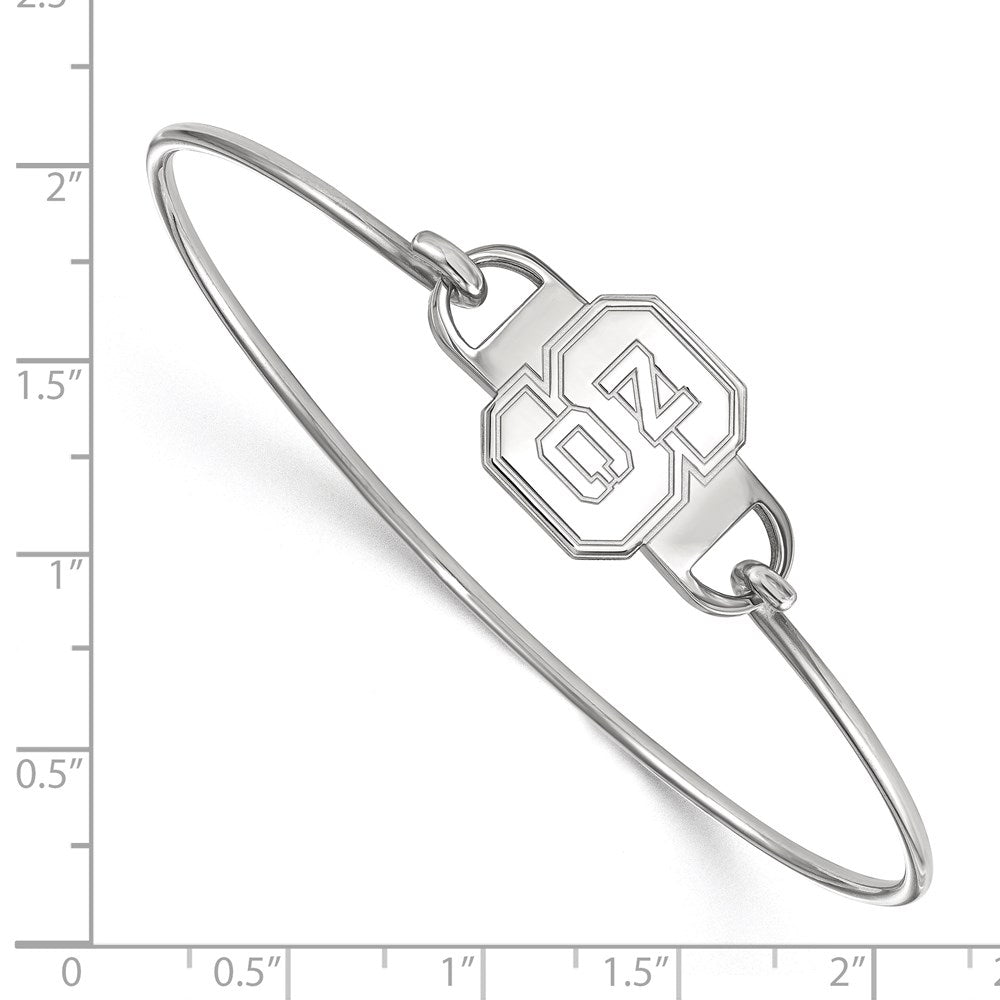 Sterling Silver Rhodium Plated Logoart North Carolina State University N C S Small Center 7 Inch Wire Bangle