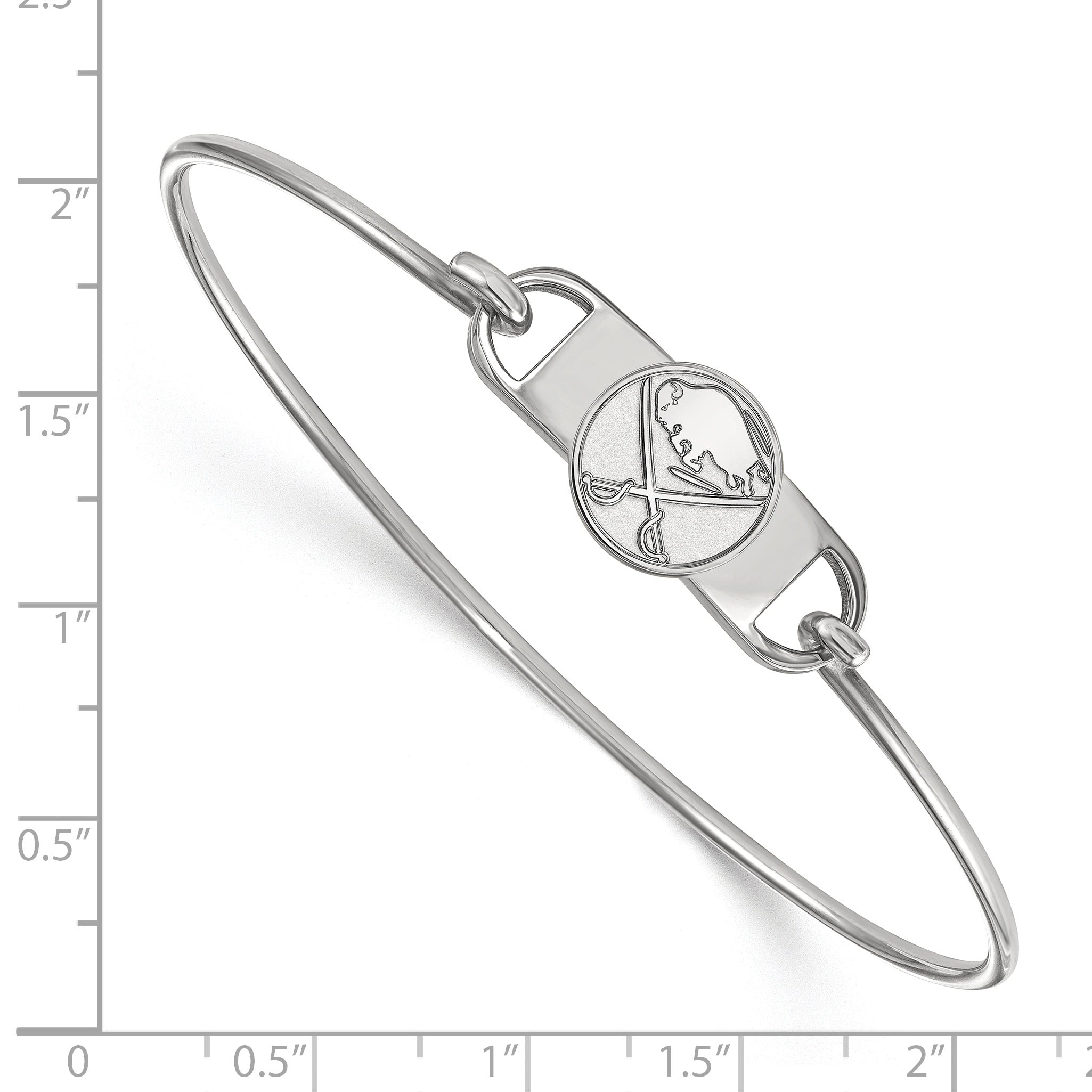 Sterling Silver Rhodium Plated Nhl Logoart Buffalo Sabres Small Center 7 Inch Wire Bangle