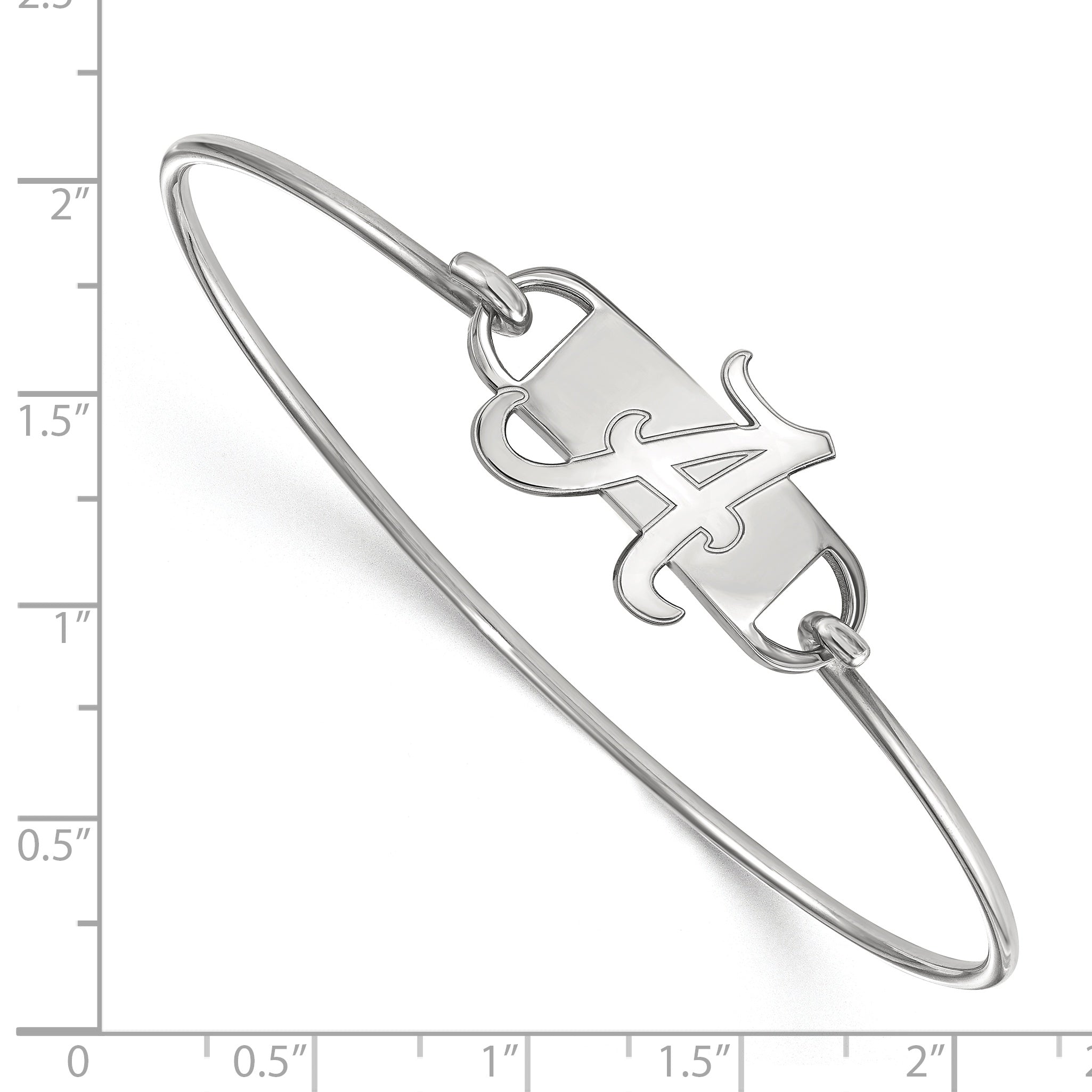 Sterling Silver Rhodium Plated Logoart University Of Alabama Letter A Medium Center 7 Inch Wire Bangle