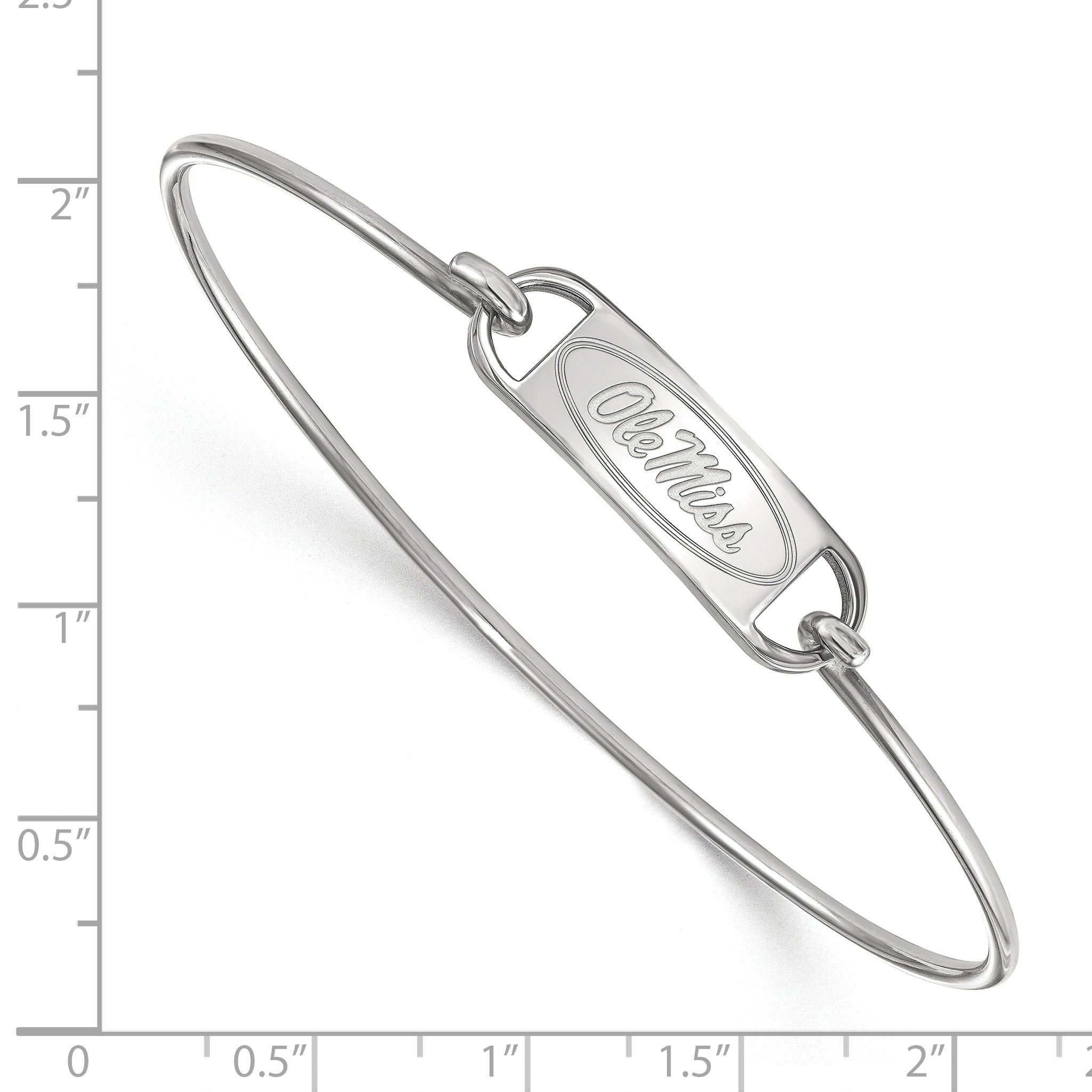 Sterling Silver Rhodium Plated Logoart University Of Mississippi Ole Miss Small Center 7 Inch Wire Bangle