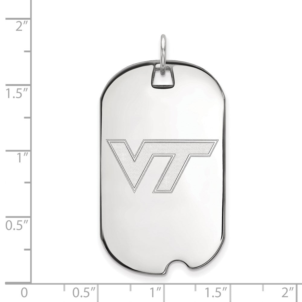 Sterling Silver Rhodium Plated Logoart Virginia Tech V T Large Dog Tag Pendant