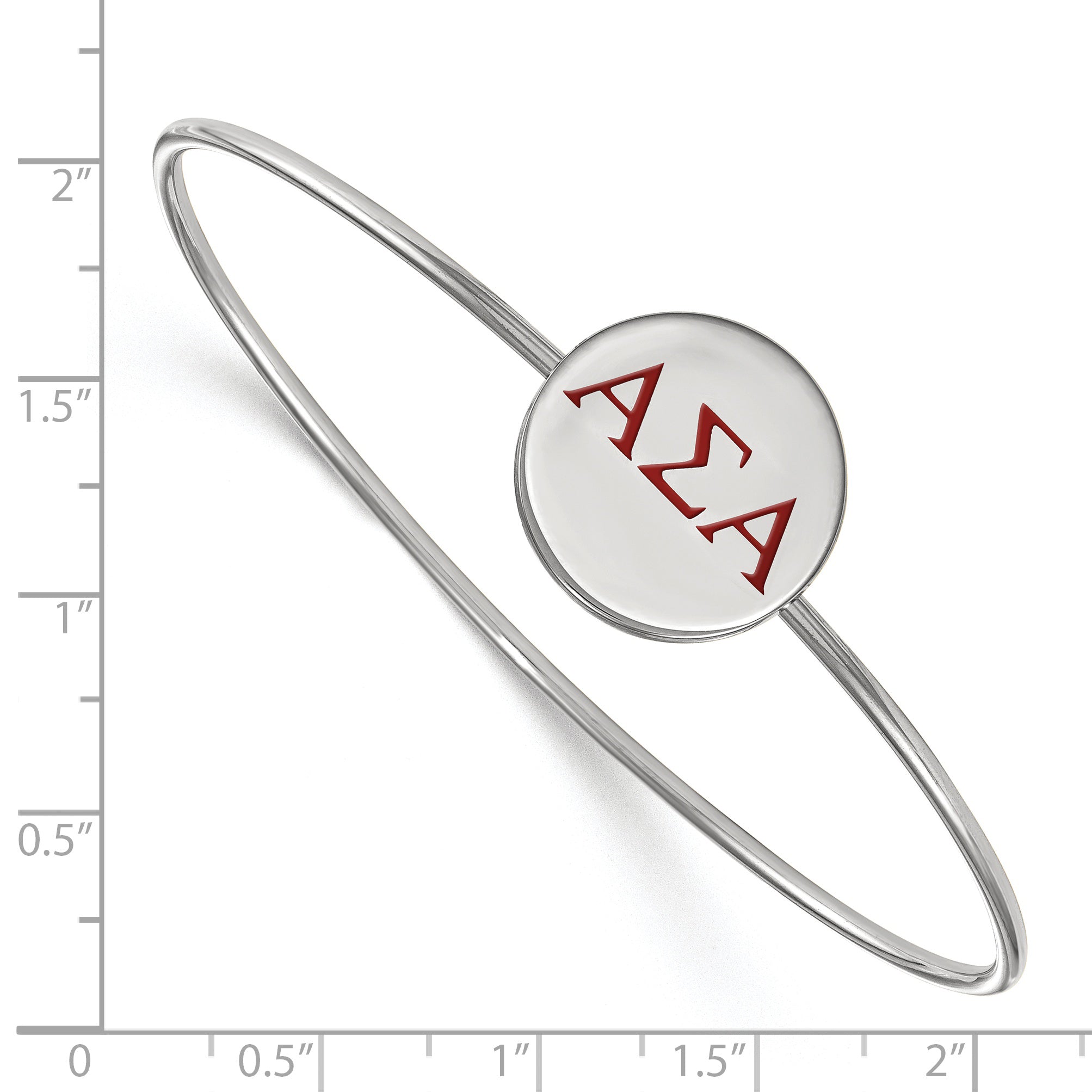 Sterling Silver S. Rh Plated Logoart Alpha Sigma Enameled Slip On Bangle