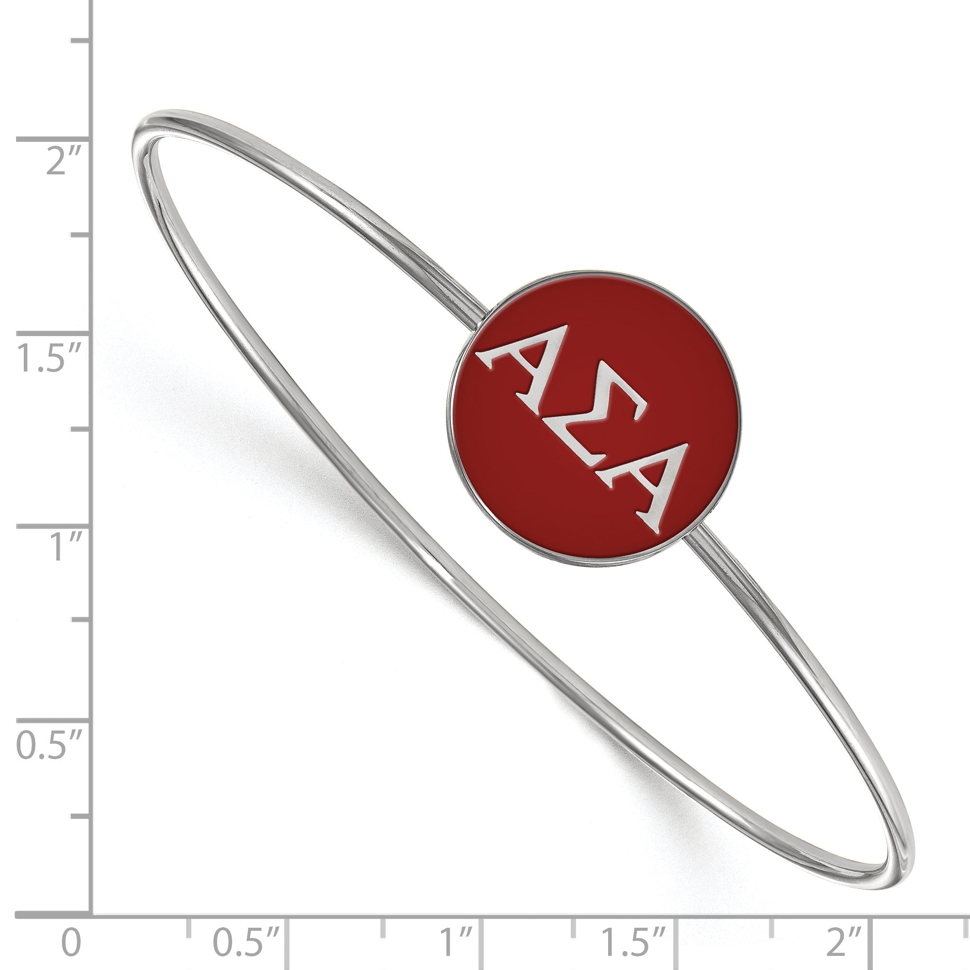 Sterling Silver S. Rh Plated Logoart Alpha Sigma Enameled Slip On Bangle