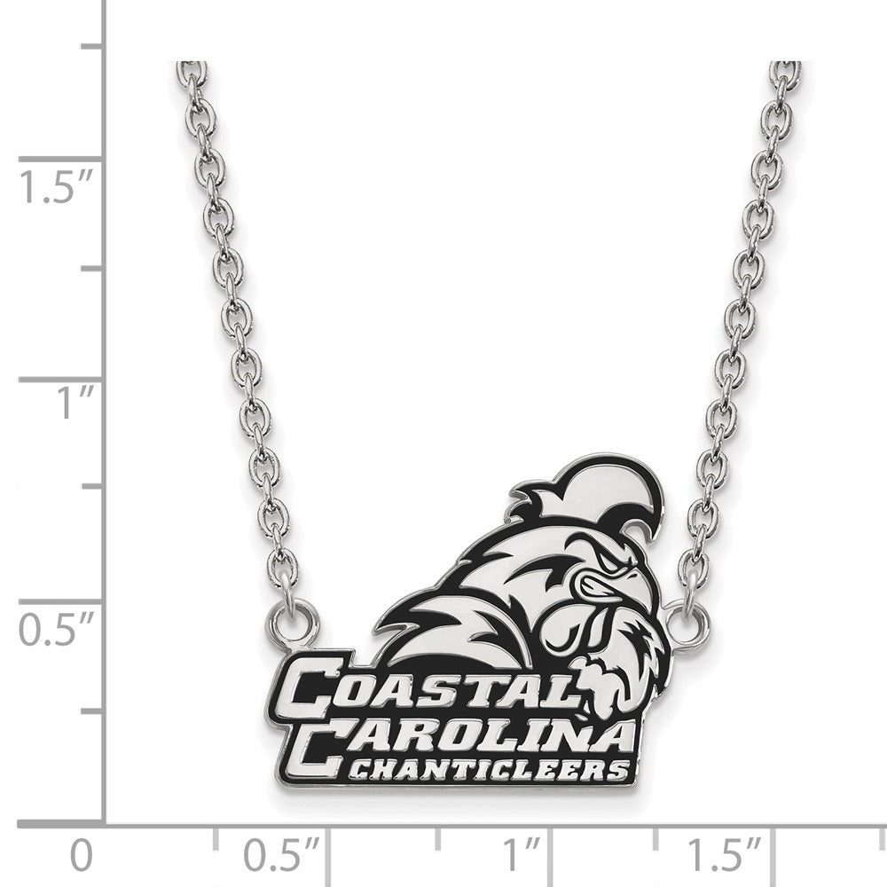 Sterling Silver Rhodium Plated Logoart Coastal Carolina University Chanticleers Large Enameled Pendant 18 Inch Necklace