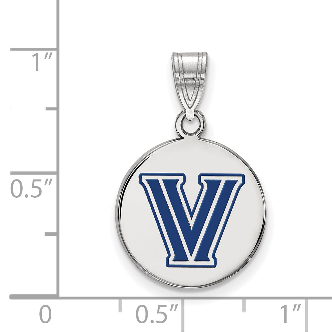 Sterling Silver Rhodium Plated Logoart Villanova University Letter V Medium Enameled Disc Pendant