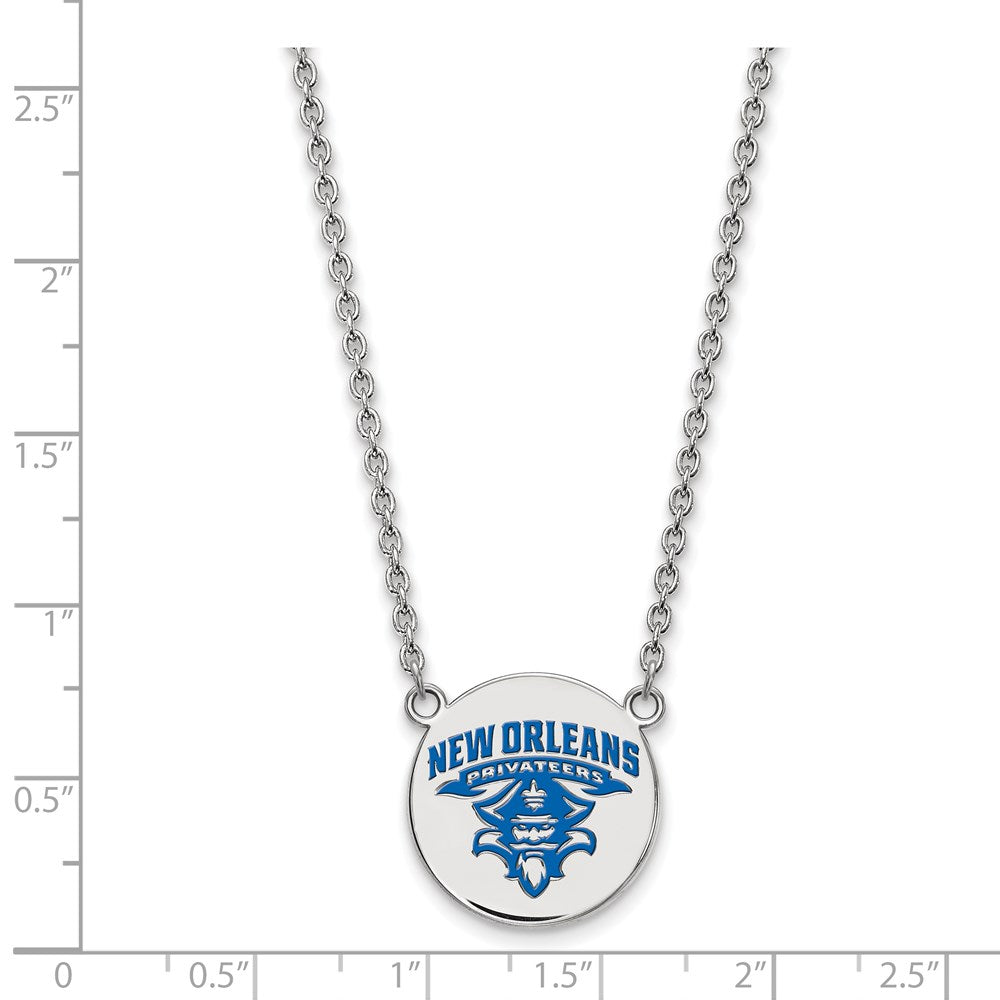 Sterling Silver Rhodium Plated Logoart University Of New Orleans Privateers Large Enameled Disc 18 Inch Necklace