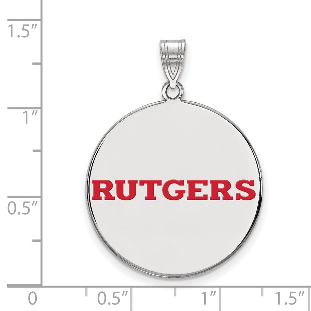 Sterling Silver Rhodium Plated Logoart Rutgers University Extra Large Enameled Disc Pendant