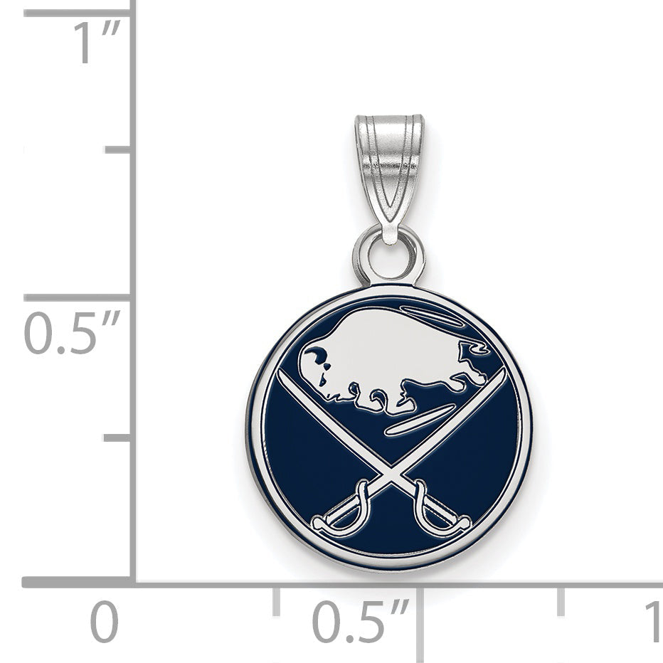 Sterling Silver Rhodium Plated Nhl Logoart Buffalo Sabres Small Enameled Pendant