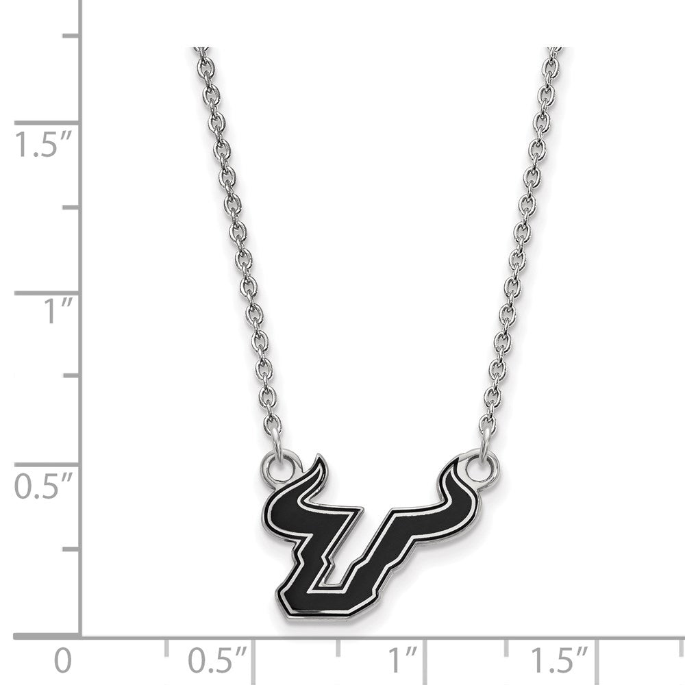 Sterling Silver Rhodium Plated Logoart University Of South Florida Bull Small Enameled Pendant 18 Inch Necklace