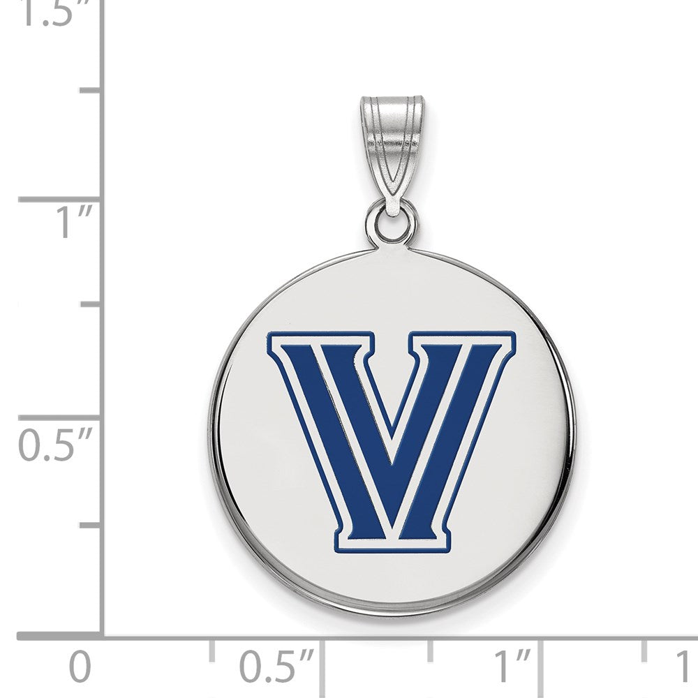 Sterling Silver Rhodium Plated Logoart Villanova University Letter V Large Enameled Disc Pendant