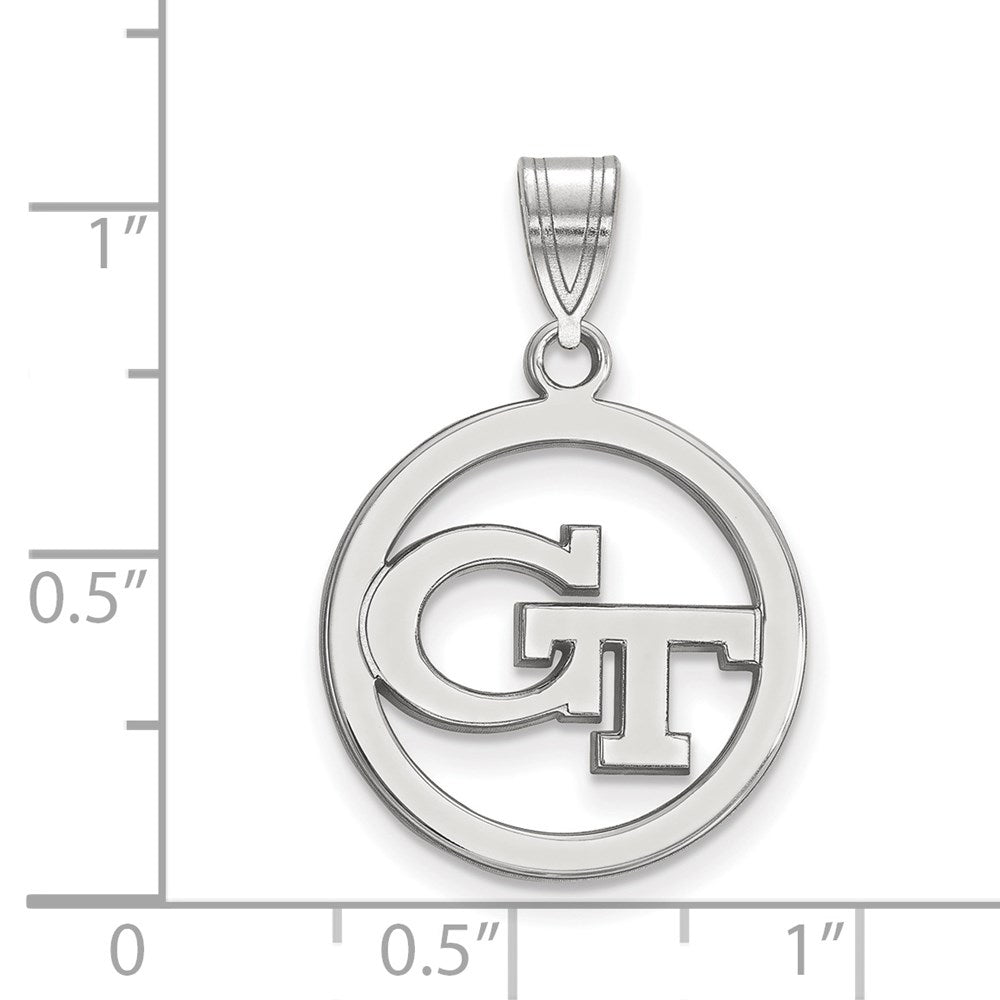 Sterling Silver Rhodium Plated Logoart Georgia Institute Of Technology G T Medium Circle Pendant