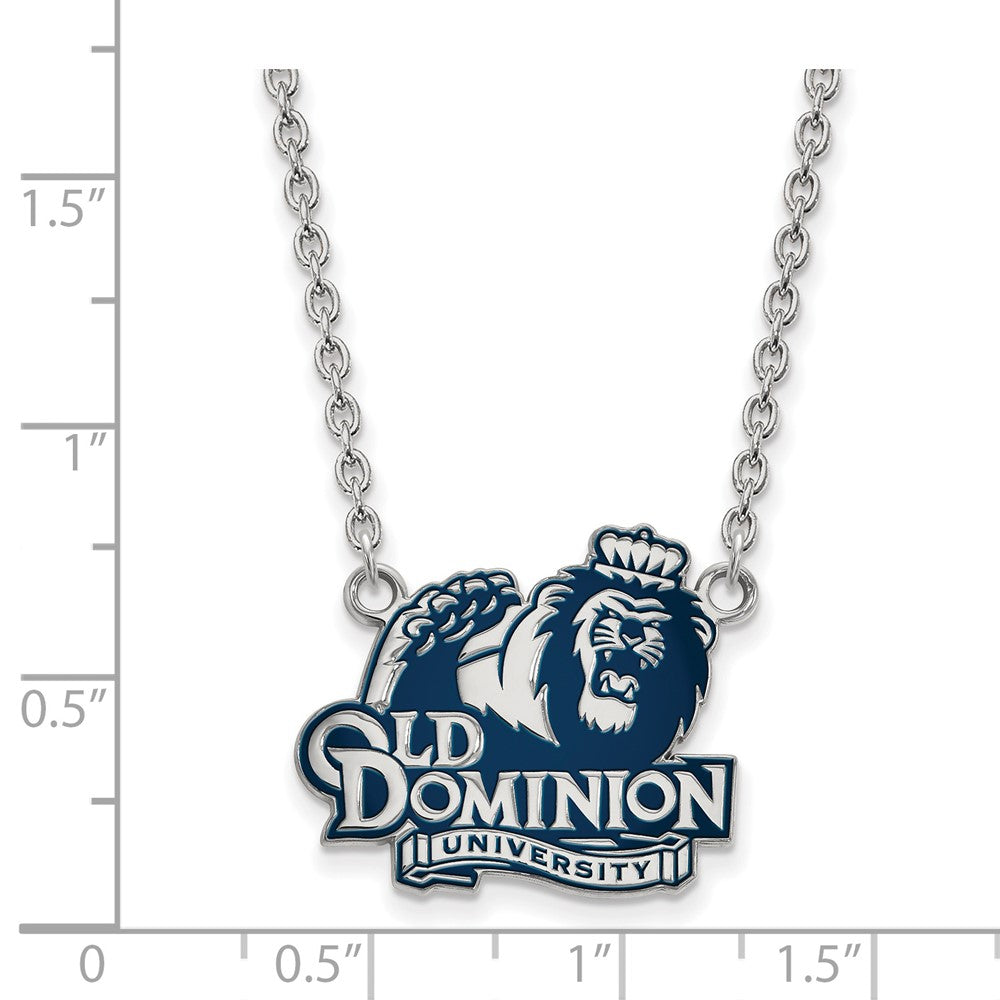 Sterling Silver Rhodium Plated Logoart Old Dominion University Large Enameled Pendant 18 Inch Necklace