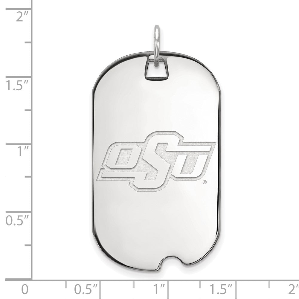 Sterling Silver Rhodium Plated Logoart Oklahoma State University O S U Large Dog Tag Pendant