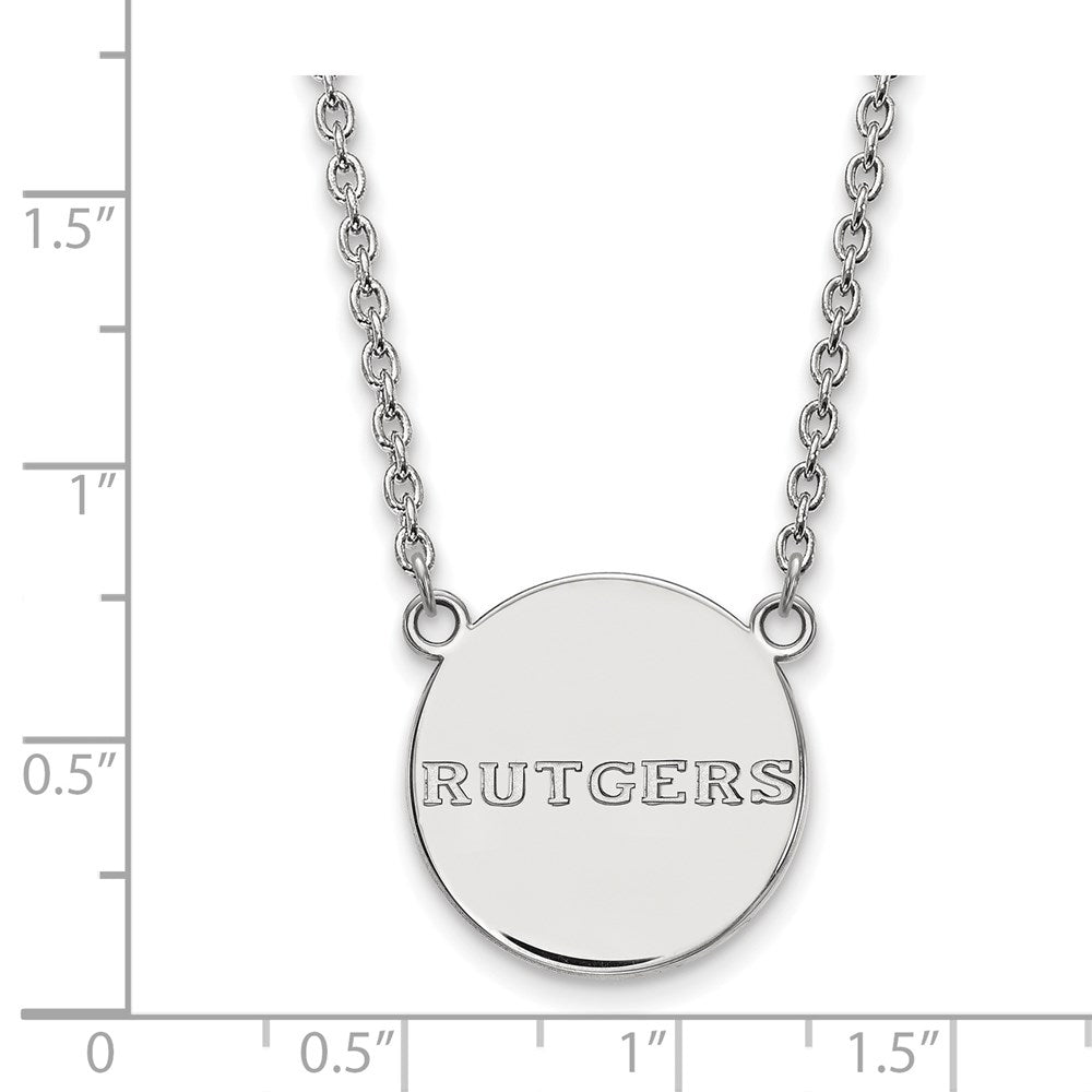 Sterling Silver Rhodium Plated Logoart Rutgers University Large Disc Pendant 18 Inch Necklace