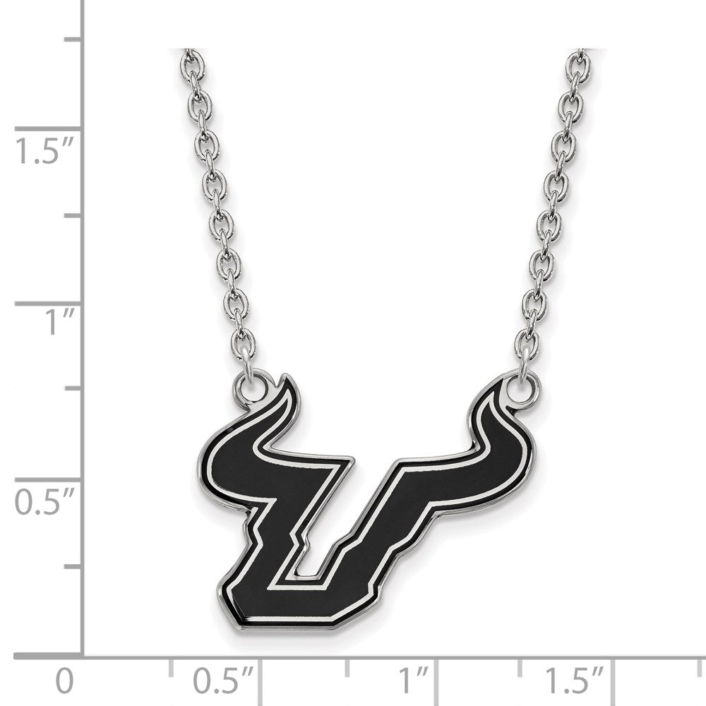 Sterling Silver Rhodium Plated Logoart University Of South Florida Bull Large Enameled Pendant 18 Inch Necklace