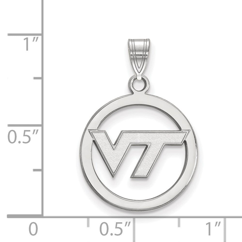 Sterling Silver Rhodium Plated Logoart Virginia Tech V T Med Circle Pendant