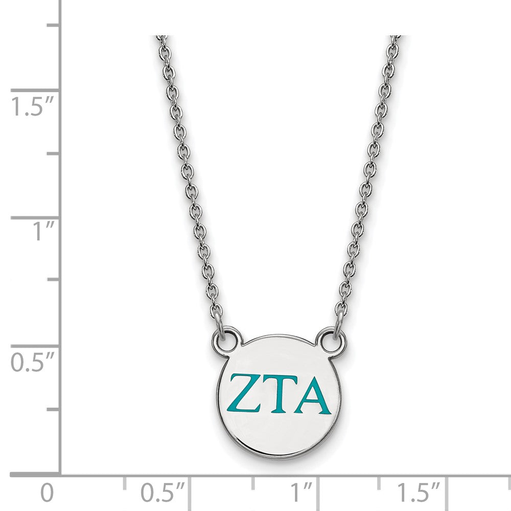 Sterling Silver Rhodium Plated Logoart Zeta Tau Alpha Sorority Greek Letters Small Color Enamel Pendant 18 Inch Necklace