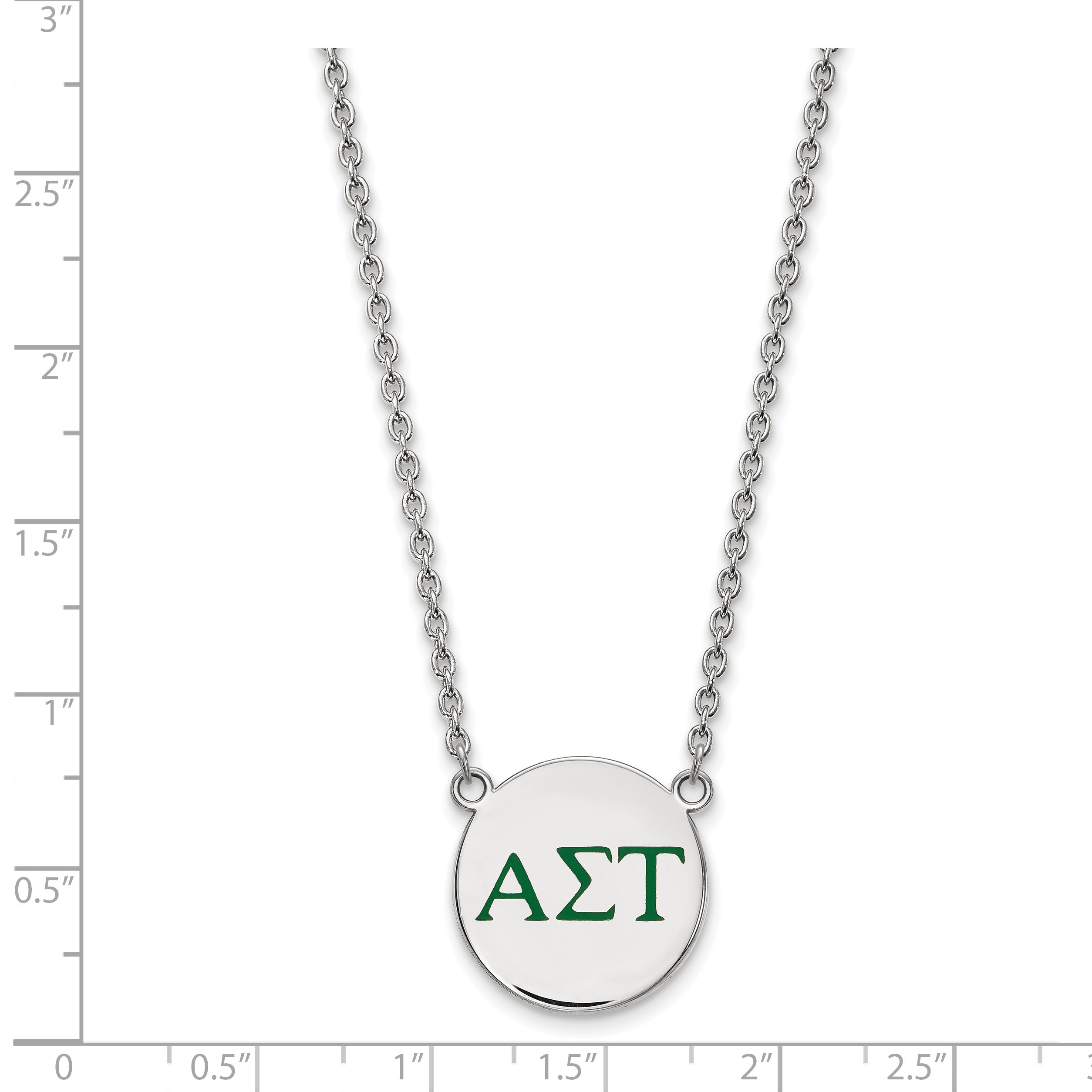 Sterling Silver Rhodium Plated Logoart Alpha Sigma Tau Sorority Greek Letters Large Color Enamel Pendant 18 Inch Necklace