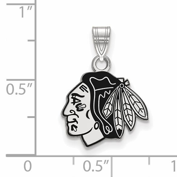 Sterling Silver Rhodium Plated Nhl Logoart Chicago Blackhawks Small Enameled Pendant