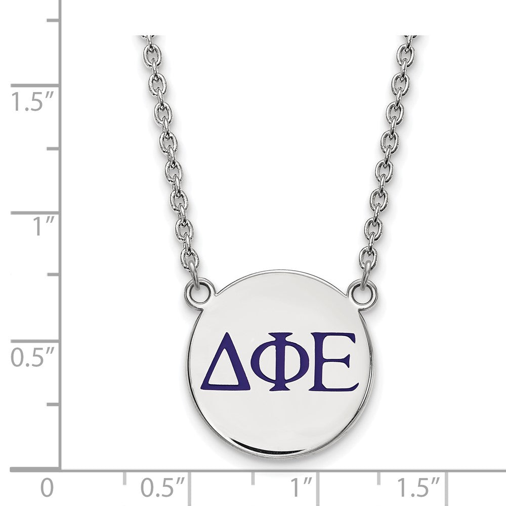 Sterling Silver Rhodium Plated Logoart Delta Phi Epsilon Sorority Greek Letters Large Color Enamel Pendant 18 Inch Necklace
