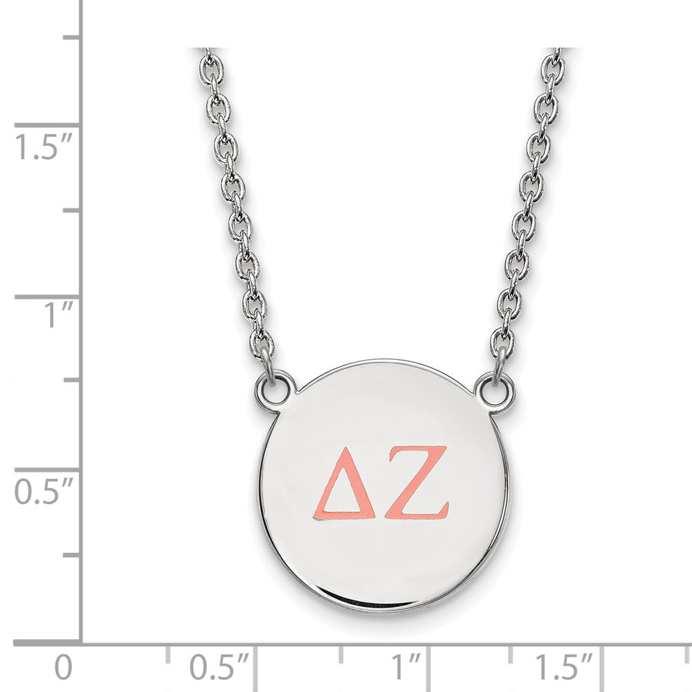 Sterling Silver Rhodium Plated Logoart Delta Zeta Sorority Greek Letters Large Color Enamel Pendant 18 Inch Necklace