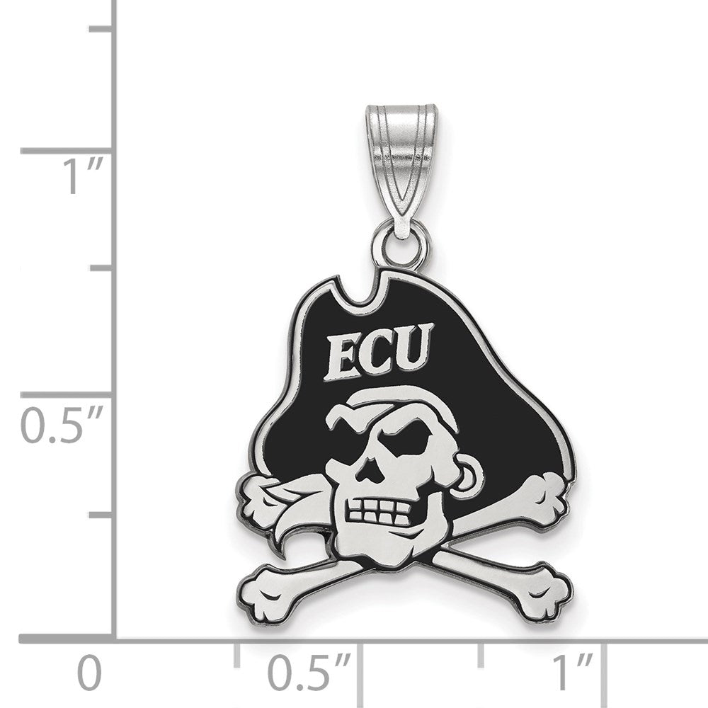 Sterling Silver Rhodium Plated Logoart East Carolina University Pirate Large Enameled Pendant